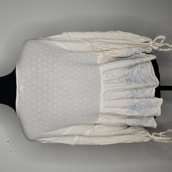 American Eagle Floral Embroidered Dolman Sleeves Babydoll Top Size L Fairy Lacey - Picture 7 of 16